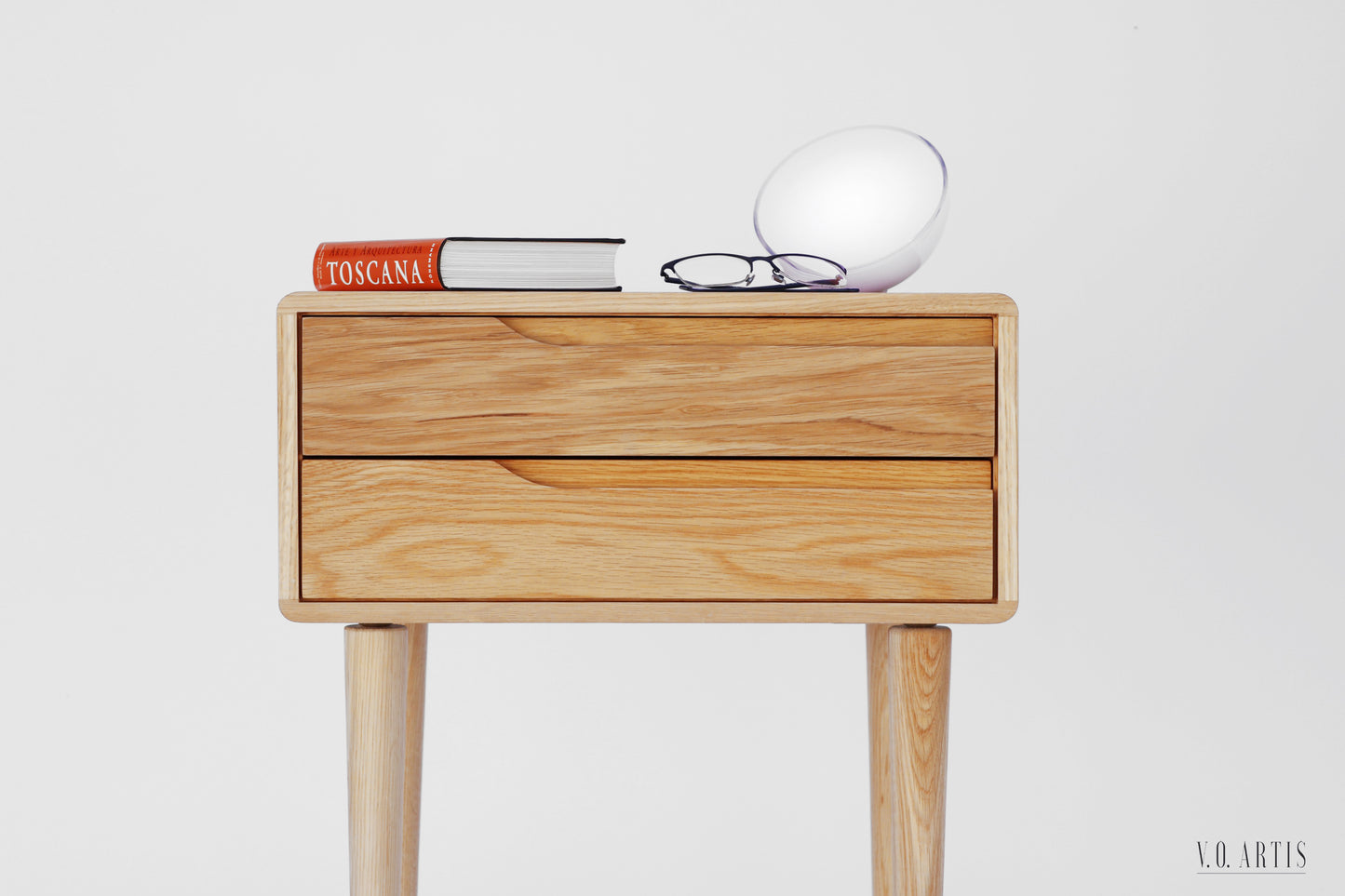 Nightstand with two drawers in solid  Oak  wood