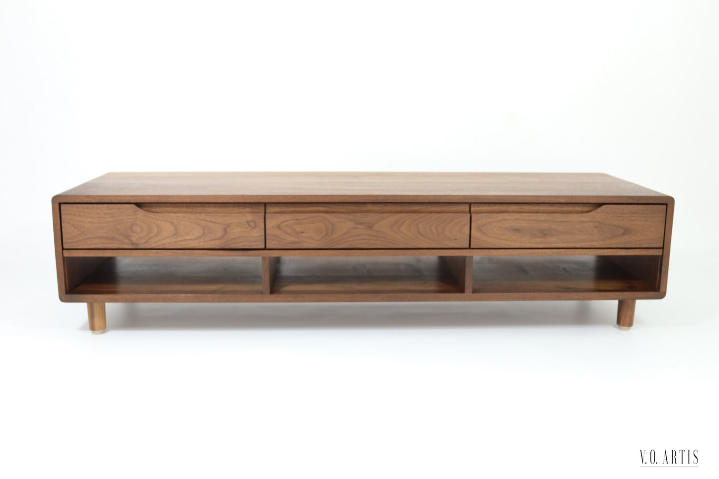 TV Stand, TV Cabinet, TV Console with 3 drawers and shelves in solid American Walnut or Oak