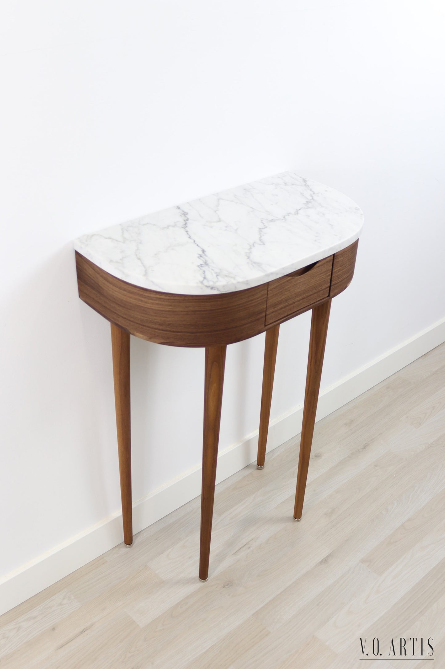 Console table small  in Oak or Walnut with Marble top