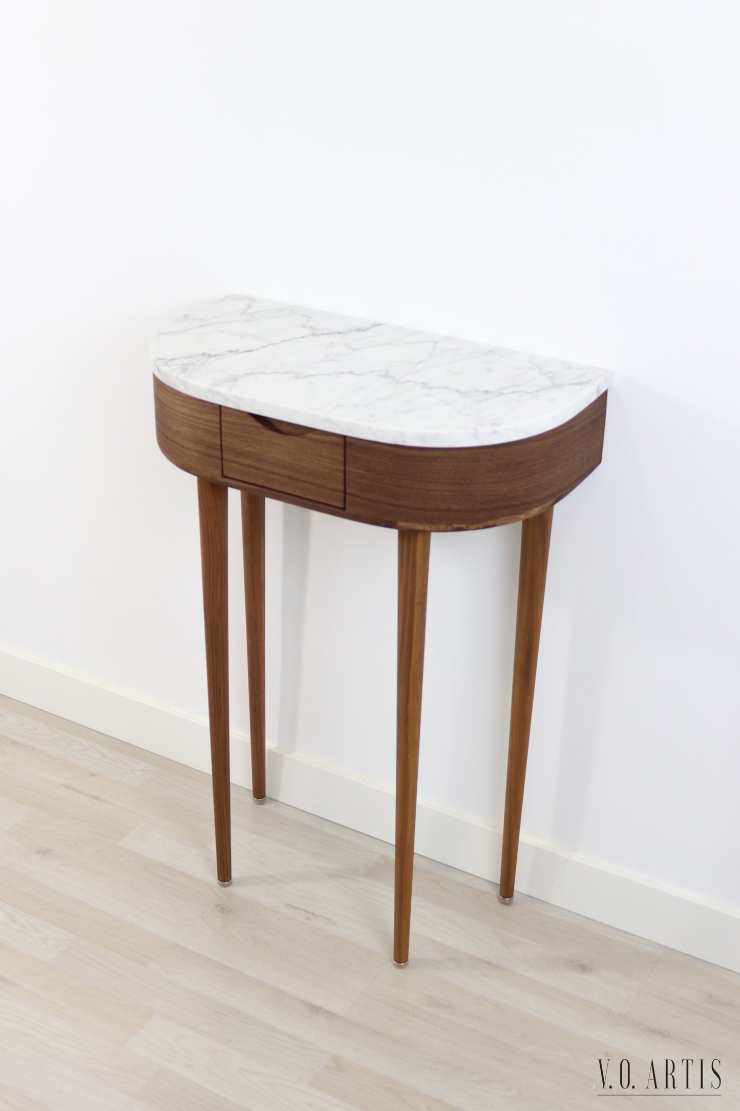 Console table small  in Oak or Walnut with Marble top