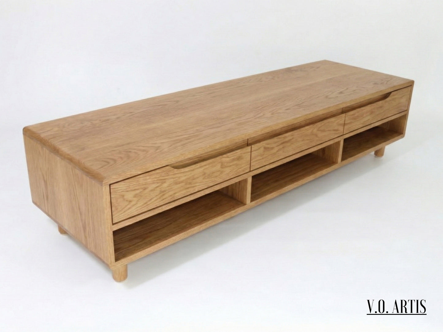 TV Stand, TV Cabinet, TV Console with 3 drawers and shelves in solid American Walnut or Oak