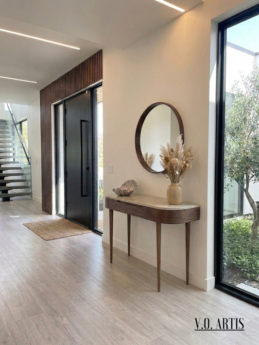 Marble Console Table.  Walnut Hallway Table, Modern Wood Entryway Furniture