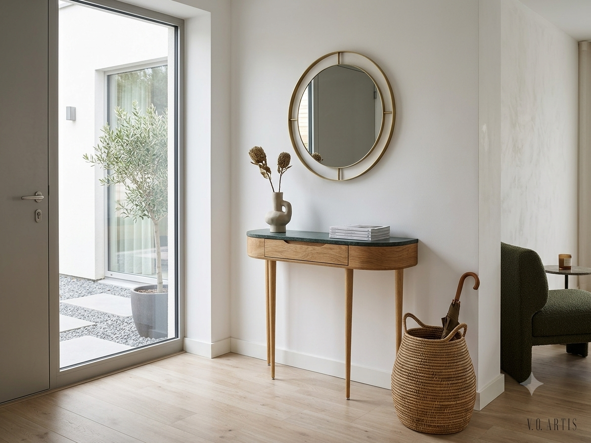 Marble Console Table.  Oak Hallway Table, Modern Wood Entryway Furniture