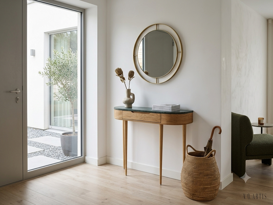 Marble Console Table.  Oak Hallway Table, Modern Wood Entryway Furniture