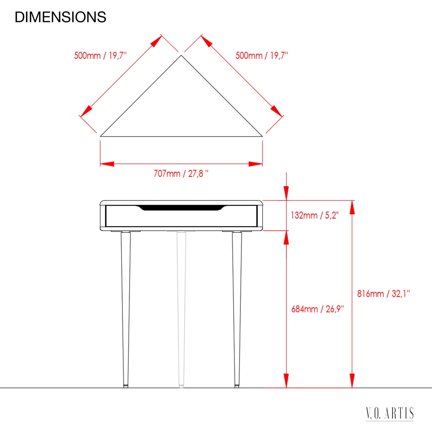 Corner console table in Solid Walnut or Oak