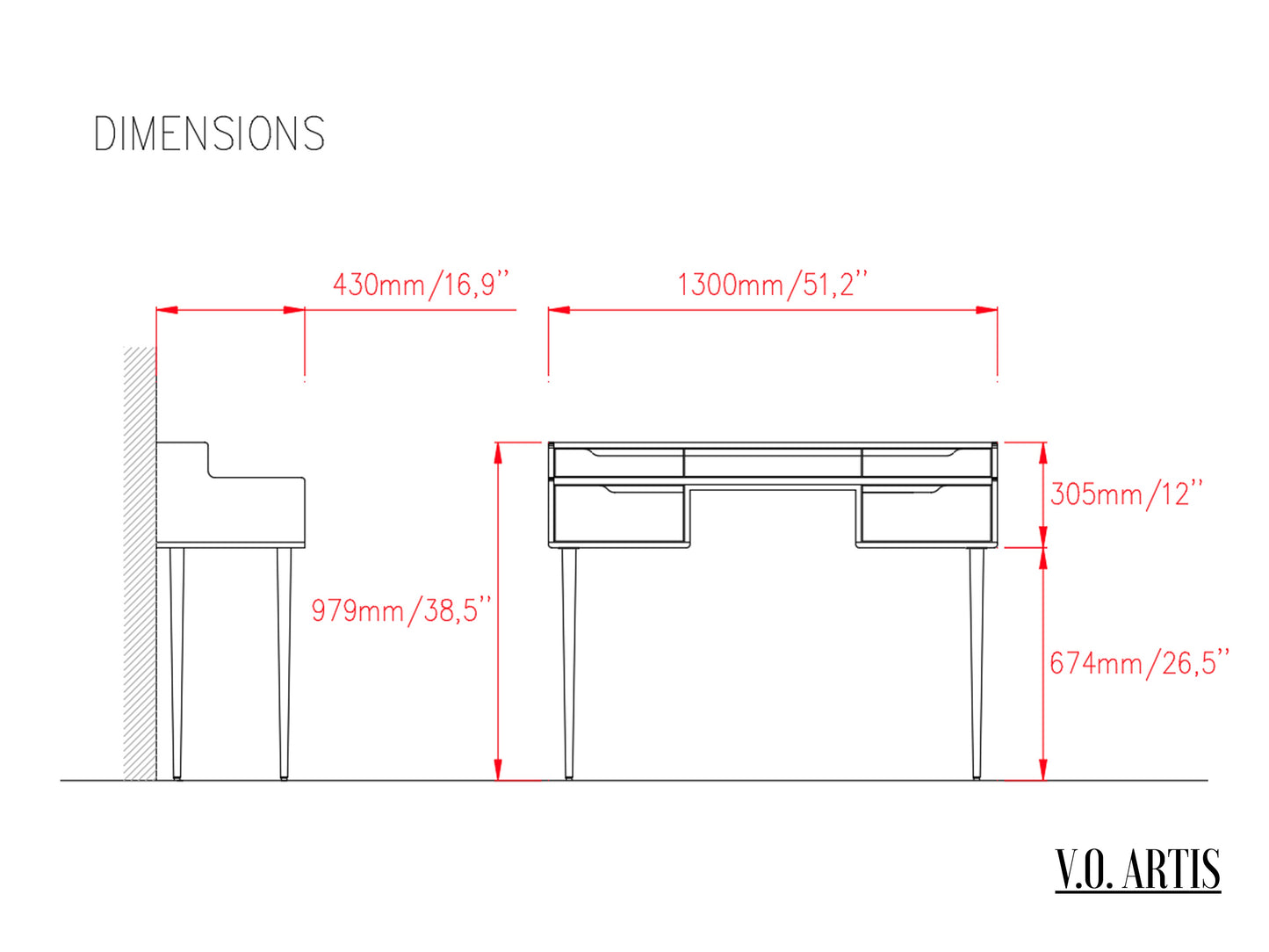 Vanity , Dressing Table  in solid American Oak or Walnut and marble top