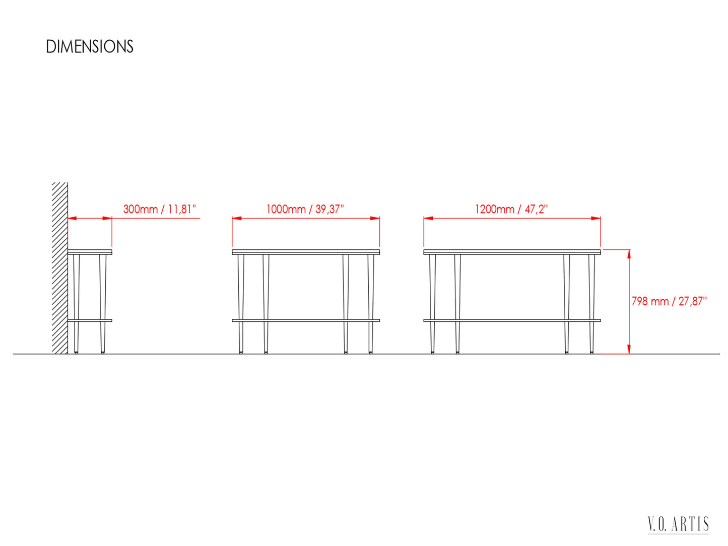 Console table with shelf in solid American Walnut wood and marble top.