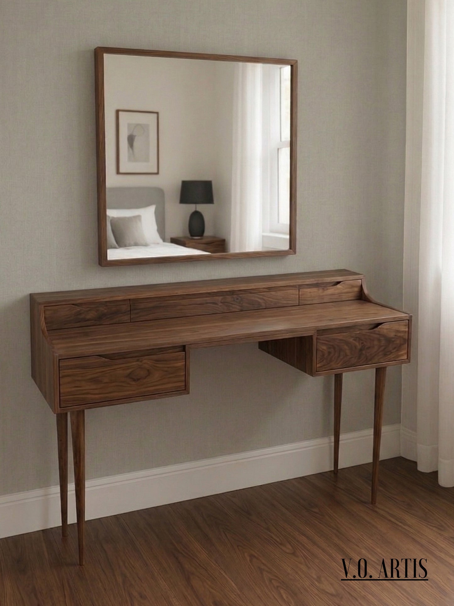 Vanity , Dressing Table  in solid American Oak or Walnut and marble top