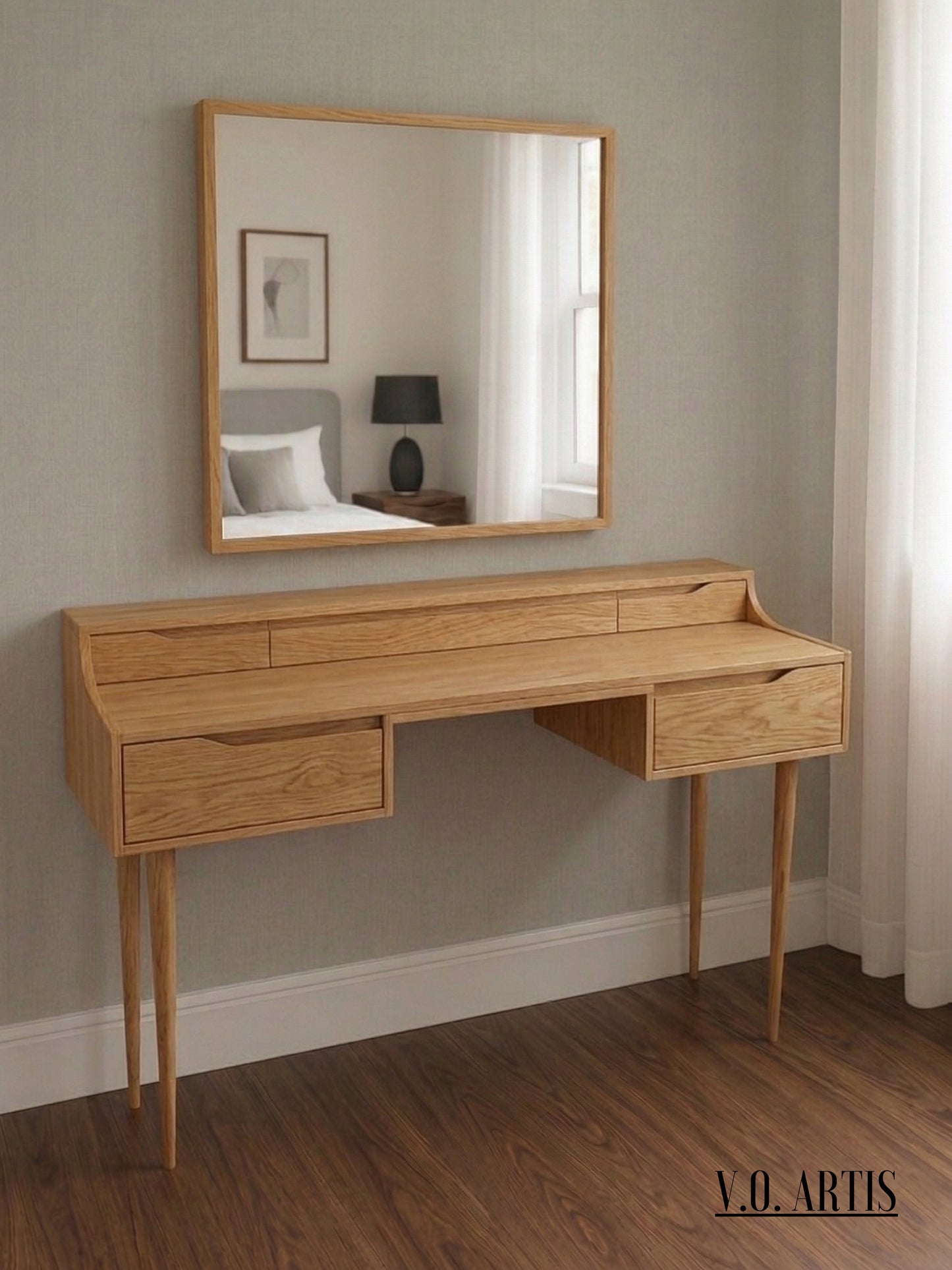 Vanity , Dressing Table  in solid American Oak or Walnut and marble top
