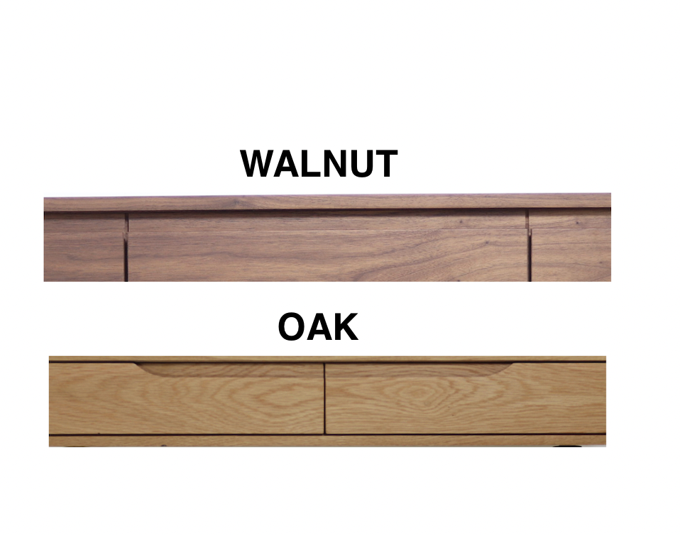 Console table with shelves in solid American Oak or Walnut and marble top.