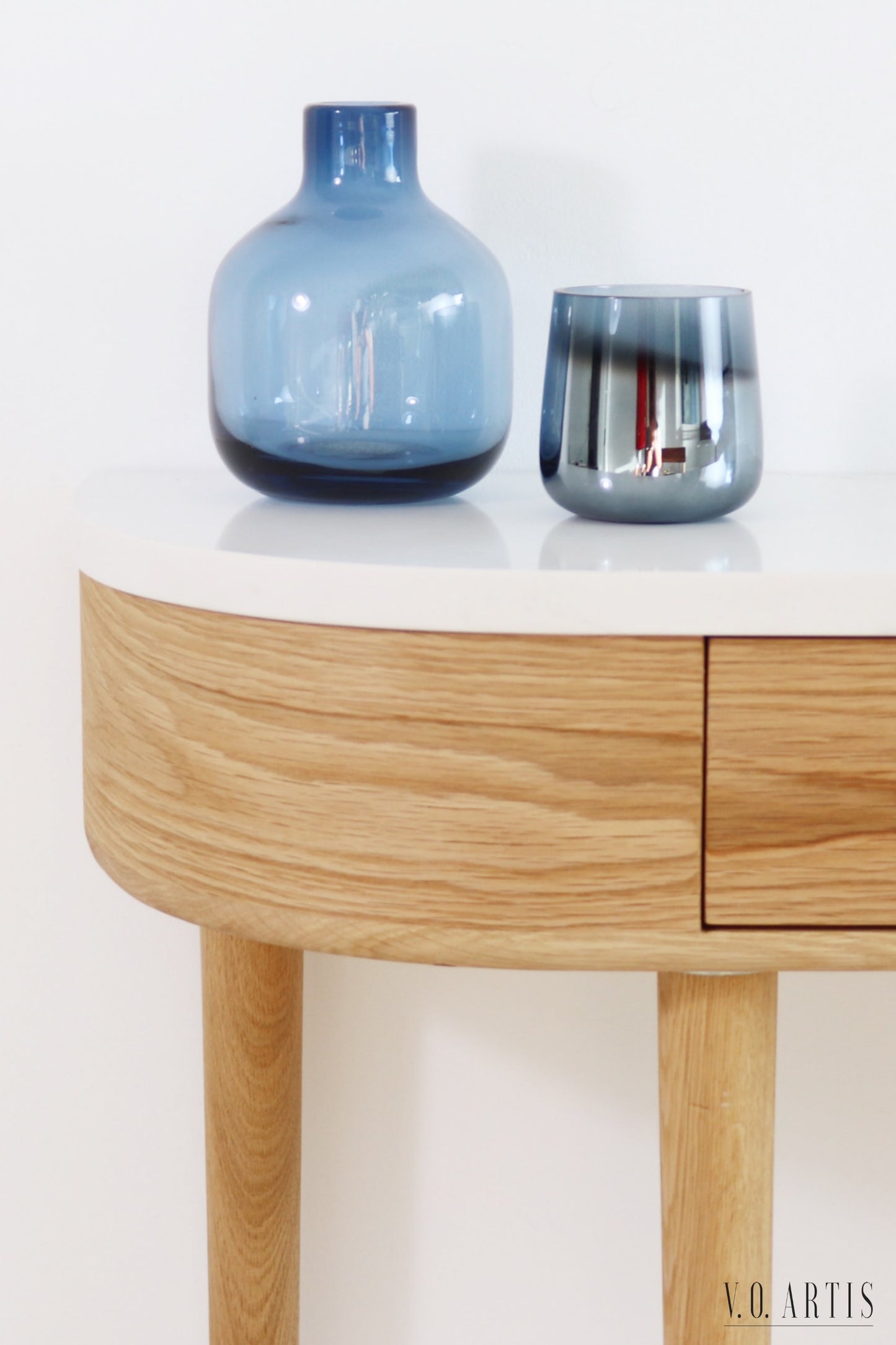 Console Hall Table with 1 drawer and 4 Legs in solid American Oak with Marble top