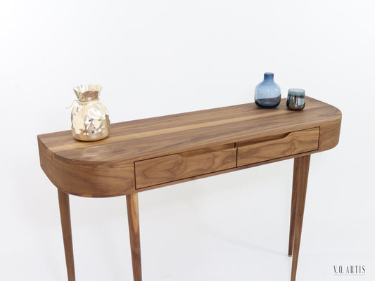 Console Table with 2 drawers and 4 Legs in solid American Oak or Walnut