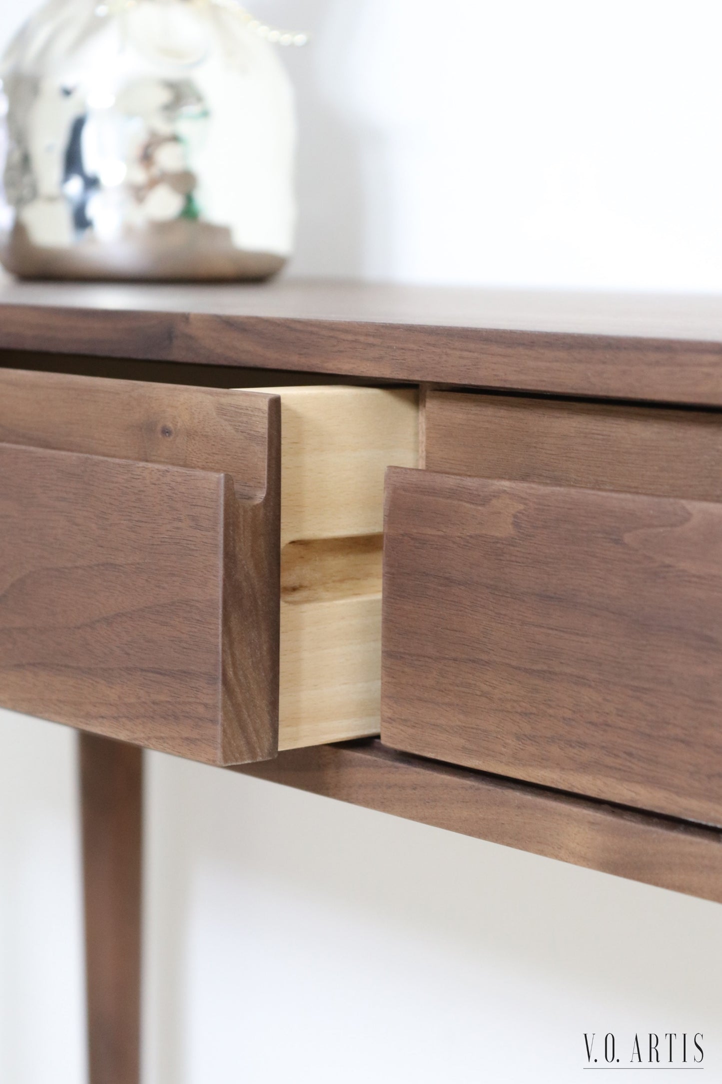 Console table with 3 drawers and 4 Legs in solid American Oak or Walnut