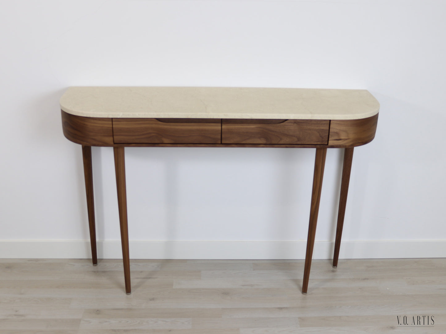 Console Hall Table with 2 drawers and 4 Legs in solid American Walnut with Marble top