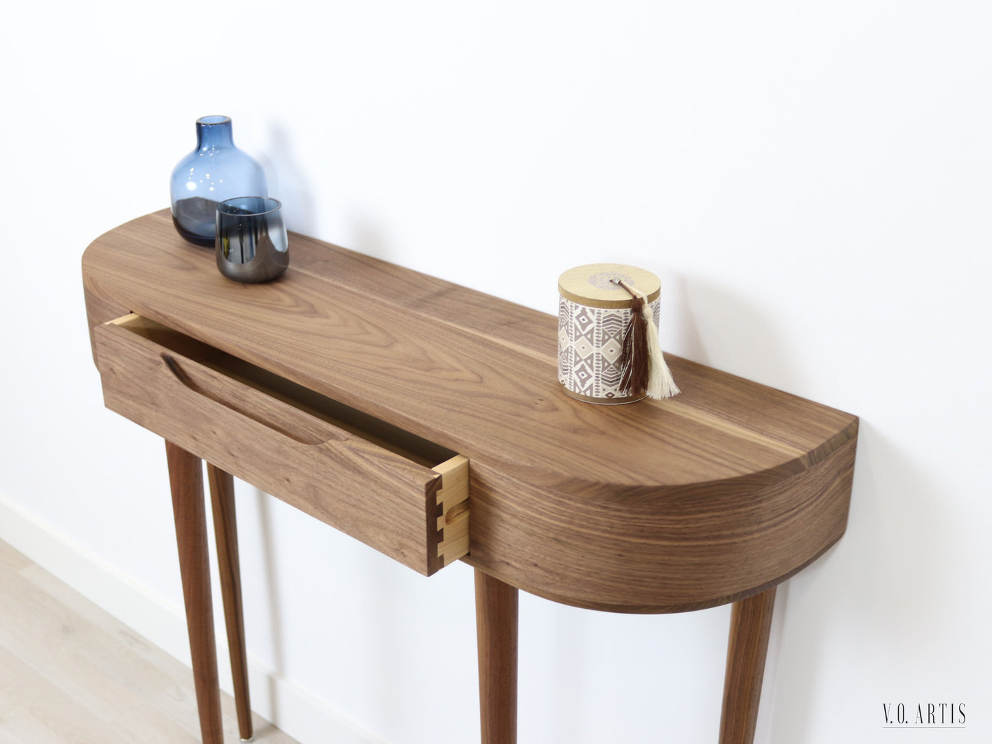 Console Table with drawer and 4 Legs in solid American Oak or Walnut