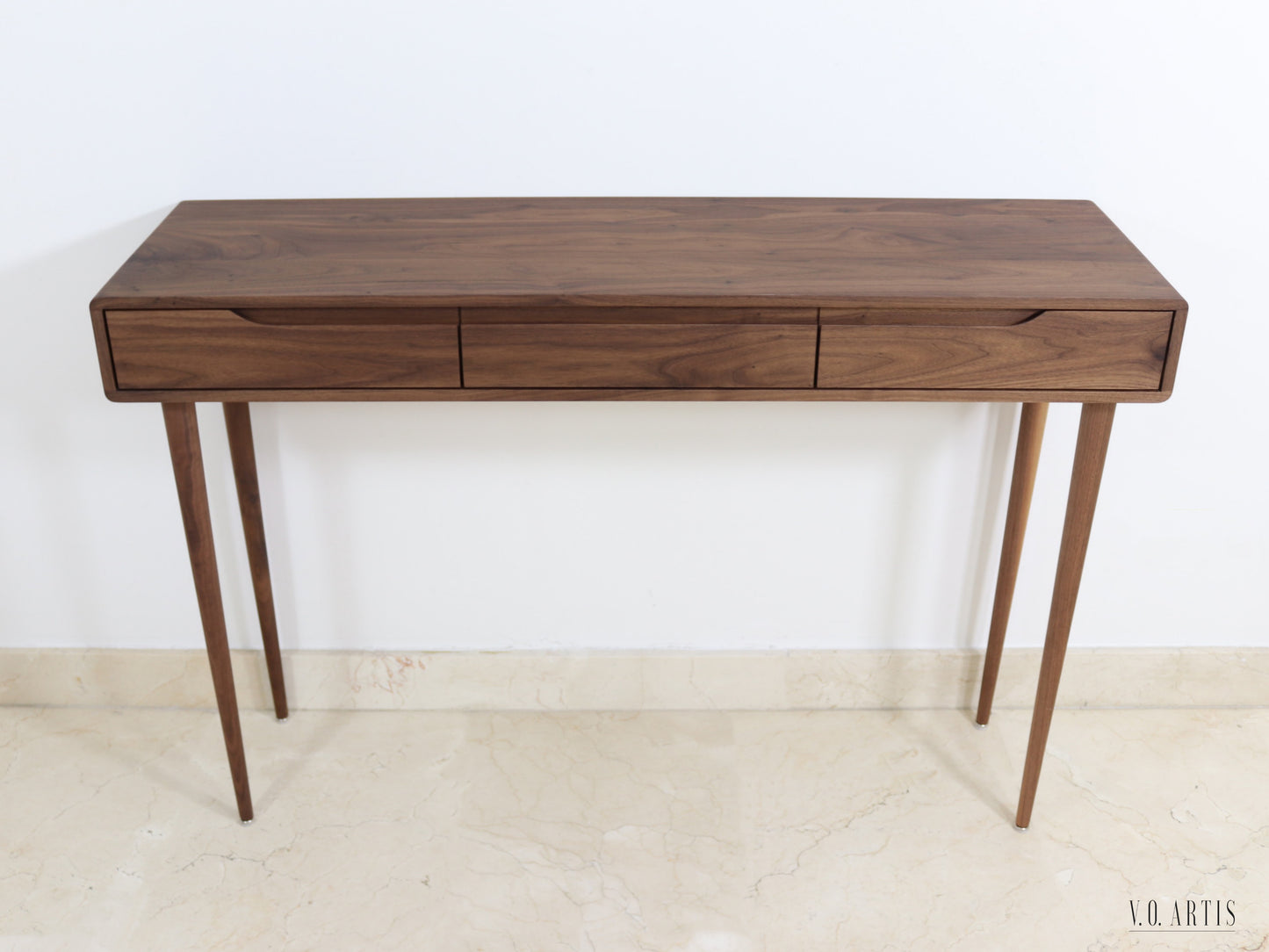 Console table with 3 drawers and 4 Legs in solid American Oak or Walnut